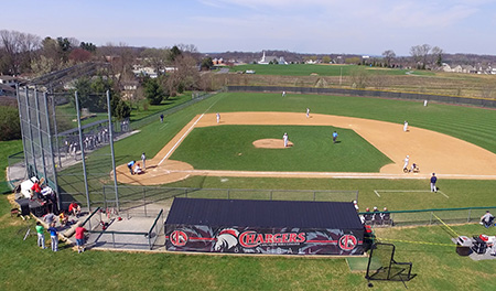 ariel of the baseball field on the campus of Lancaster Bible College