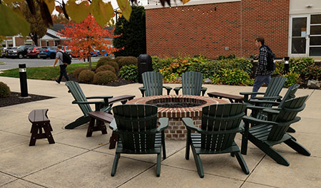 firepit is located beside Peterson Hall